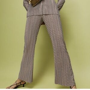 H&M Brown & Black Geometric Jersey Flare Pull-On Pants- Medium
